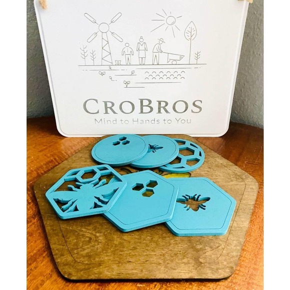 Set Of 6 Waterfall Blue Farmhouse Inspired Bee Coasters (WBB) - Picture 6 of 6